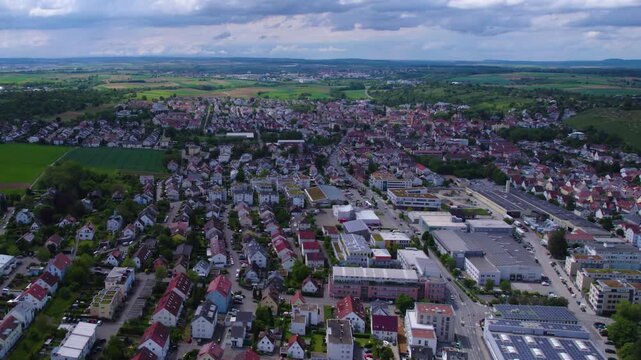 An Aerial panoramic view of the old town of the city Asperg on a sunny summer noon in Germany. 