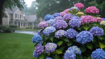 Well-Kept Garden Featuring Blooming Hydrangeas