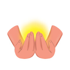 Obraz premium Symbol of support, care and protection - two hands holding a light. Image on a transparent background.