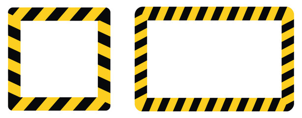 Warning caution tape frame icon, yellow and black safety stripe, hazard alert vector, industrial safety design illustration.