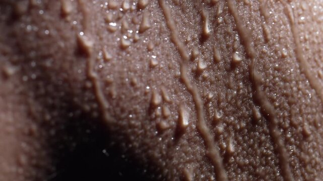 Sweat Droplets Rolling Down Human Skin After Workout