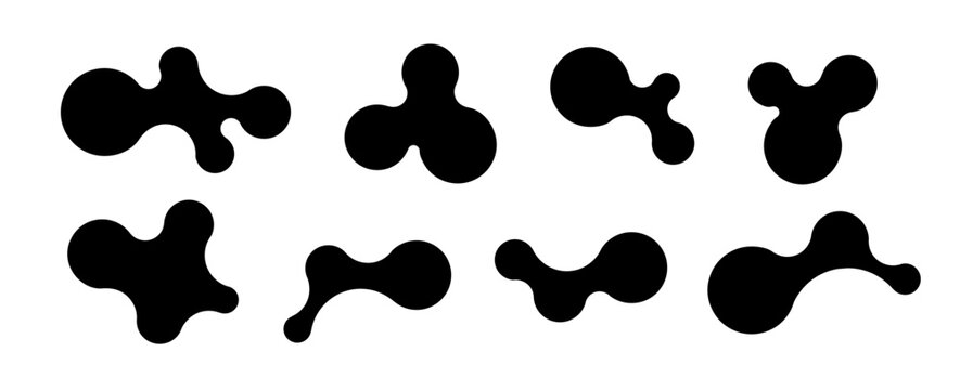 Metaball shapes with connected dots and morphing blobs. Geometric fluid organic metaball forms. Logo Vector
