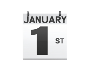  Minimal January 1st Calendar Page with Bold Date Typography, Front View, Isolated on Transparent Background 