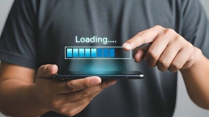 Person waiting impatiently for data to load on smartphone screen