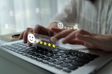 Customer satisfaction feedback levels with five-star ratings, representing positive and negative reviews, reflecting trust, reliability, and service evaluation Parse
