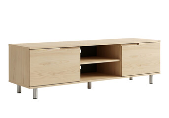 Modern wooden tv stand isolated on transparent background