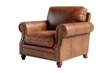 Brown leather armchair isolated on transparent background