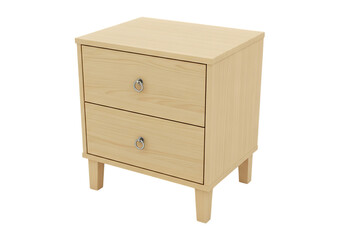 Wooden nightstand with two drawers isolated on transparent background
