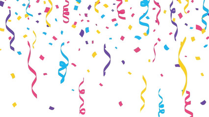 Colorful Confetti and Streamers on White Background.