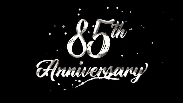 85th anniversary text animation in silver metallic effect. suitable for celebrating special occasions, invitations, anniversary cards and social media. Includes alpha channel for any background.