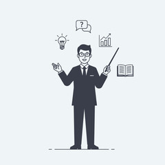 Teacher Pointing Illustration &ndash; Professional Instructor Presentation Vector Art