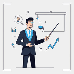 Teacher Pointing Illustration &ndash; Professional Instructor Presentation Vector Art