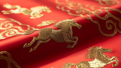 Traditional Chinese Silk Embroidery with Gold Horse Pattern