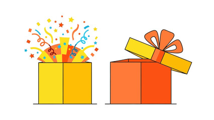 Two Gift Boxes with Ribbon and Confetti.