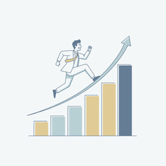 Business Growth Success Illustration &ndash; Man Climbing Upward Chart Vector