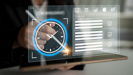 Naklejka premium Smart time management dashboard enhances task organization, boosts workflow efficiency, and helps professionals manage priorities, monitor progress, and achieve better productivity. Parse