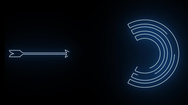 nice arrow with turget round fokus on target saber line animation logo 4k video on dark background