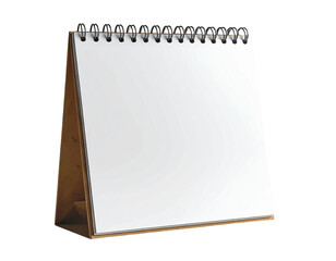 Minimal Spiral-Bound Tabletop Calendar with Empty Pages, Front View, Isolated on Transparent Background 