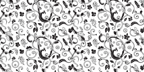 floral intricate vine and circular motif seamless repeat pattern © AIcon Star