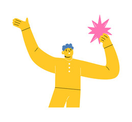 New idea concept. Man holding star in hand. Colorful vector illustration