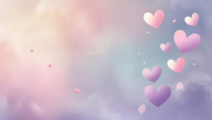 Pastel hearts floating in cloudy sky pink purple clouds