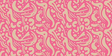 pattern pastel textile design with fluid cream blobs on pink