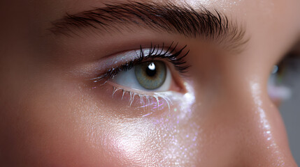 Fototapeta premium Mesmerizing Gaze: A close-up view of a captivating eye, with its vibrant colors and delicate features. The eye is a window to the soul, reflecting depth of emotion.
