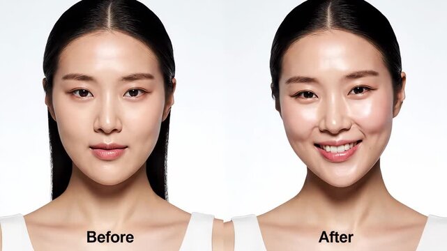 Stunning before and after transformation reveals woman's radiant smile and smoother skin with subtle cosmetic enhancement glow inspiring skincare dental or aesthetic treatments for timeless appearance