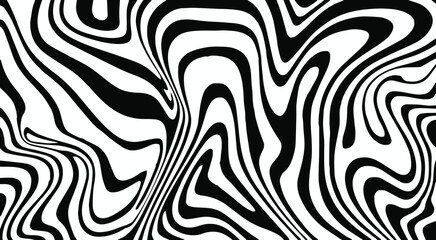 illusion retro psychedelic black white wave line background vector