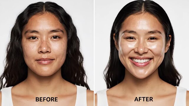 Impressive before and after reveals woman's dewy hydrated skin shifting from dull to vibrant glow with skincare routine, vitality restoring youthful radiance and smooth texture.