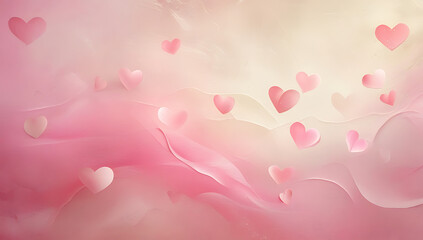 Pink hearts on wavy pastel background