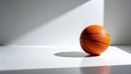 Basketball on White Surface with Dramatic Shadows Sports and Competition Concept