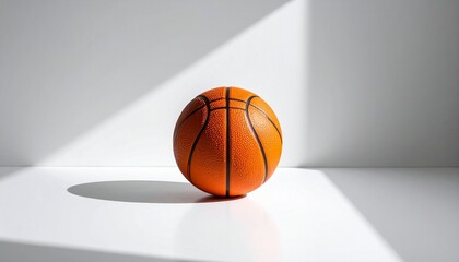 Basketball on White Surface with Dramatic Shadows Sports and Competition Concept