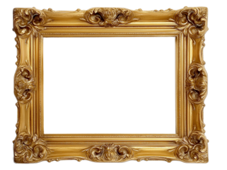 Gilded Ornate Empty Rectangle Frame isolated on a transparent background