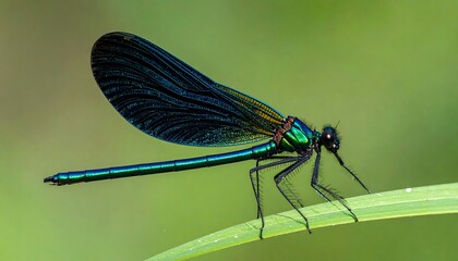 Vibrant dragonfly resting on blade of grass