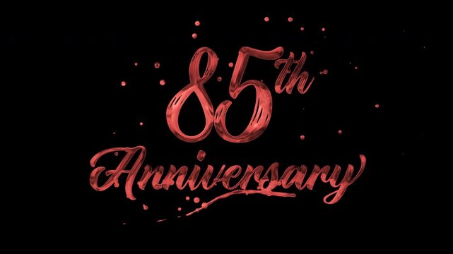 85th anniversary text animation in red metallic effect. suitable for celebrating special occasions, invitations, anniversary cards and social media. Includes alpha channel for any background.