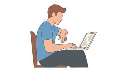 Man Sitting on Chair Using Laptop Computer.