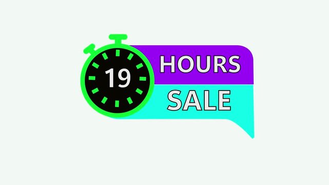 19 Hours Sale Stopwatch Timer Icon With Speech Bubble On White Background.19 hours sale, hours, timer, stopwatch, clock, time, limited time, offer, deal.4k animation