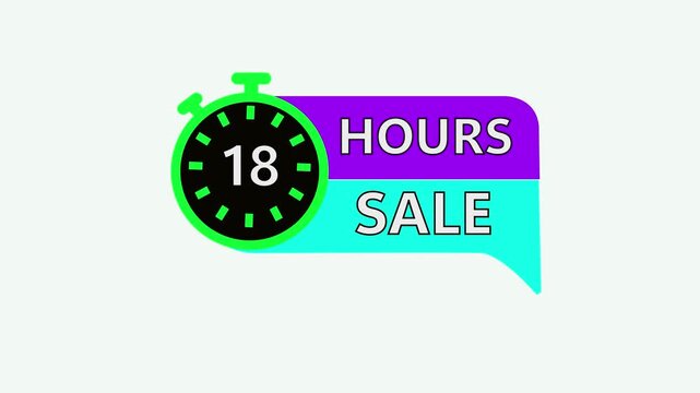 18 Hours Sale Stopwatch Timer Icon With Speech Bubble On White Background.18 hours sale, hours, timer, stopwatch, clock, time, limited time, offer, deal.4k animation