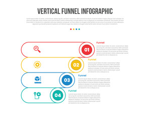 Obraz premium funnel vertical shape infographics template diagram with half skew line shape with circle edge vertical with 4 point step creative simple flat outline