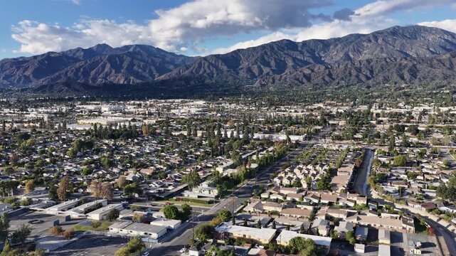 Aerial footage of the majestic San Gabriel Mountains in Duarte California USA