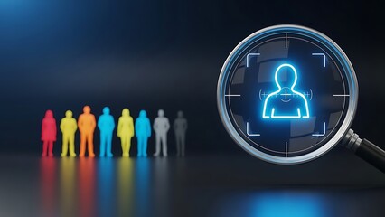 Diverse group of people under magnifying glass scrutiny