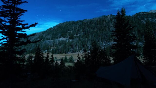 Solo tent camping in mountains 