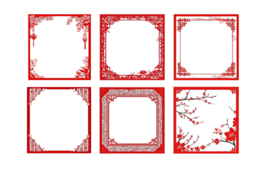 Red Chinese Lanterns and Plum Blossoms Garland Keywords: Chinese, lantern, red, plum blossom isolated on a transparent background