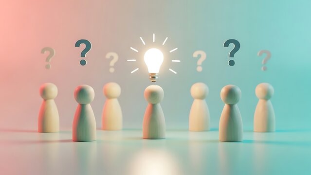 Inspiration strikes as one person has a bright idea among others with questions