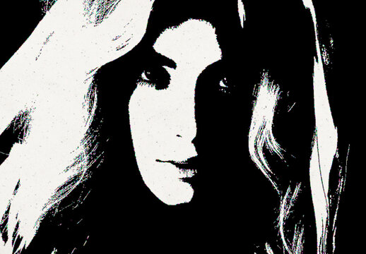 Black And White Stamp Ink Print Photo Effect Monochrome Ink Portrait