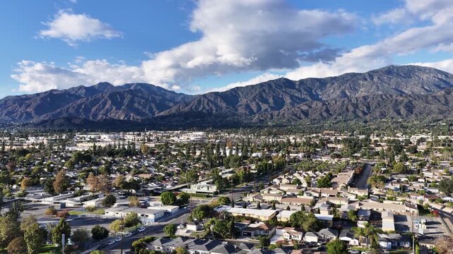 Aerial footage of the majestic San Gabriel Mountains in Duarte California USA