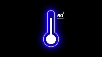 Neon thermometer shows the temperature of air or water at 50 degrees Celsius. Temperature increase global warming concept with alpha channel. 4k videos