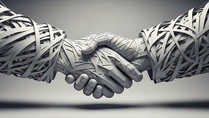 Intricate White Layered Handshake Symbolizing Interconnected Business Partnerships