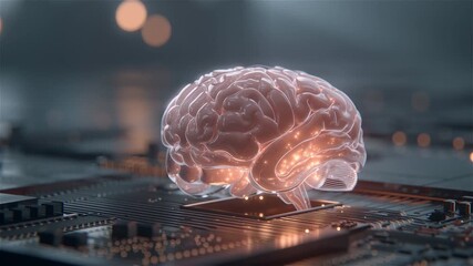 Glowing digital brain on futuristic circuit board technology concept - Powered by Adobe
